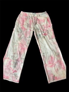 Printed Wide Leg Pant - White/combo non stretch